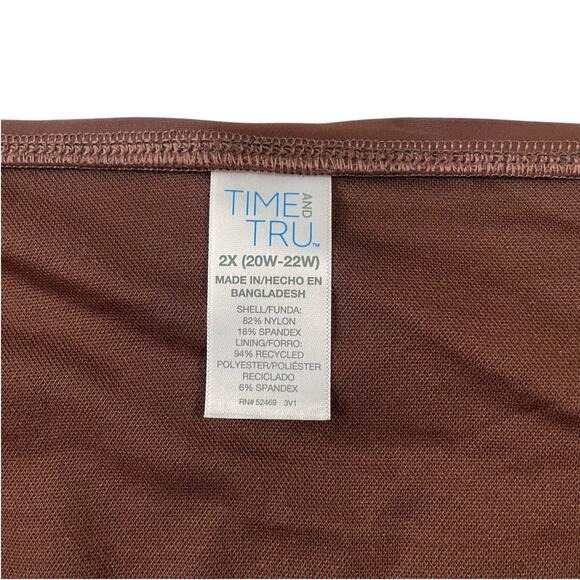 Time and Tru Plus Size 2X (20W-22W) Brown Solid High Waist Foldover Swim Bottoms - Picture 4 of 10